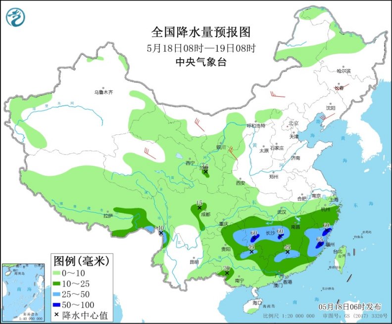 江南华南北部等地有分散性降水和对流天气 19日南方地区将有新一轮强降雨过程