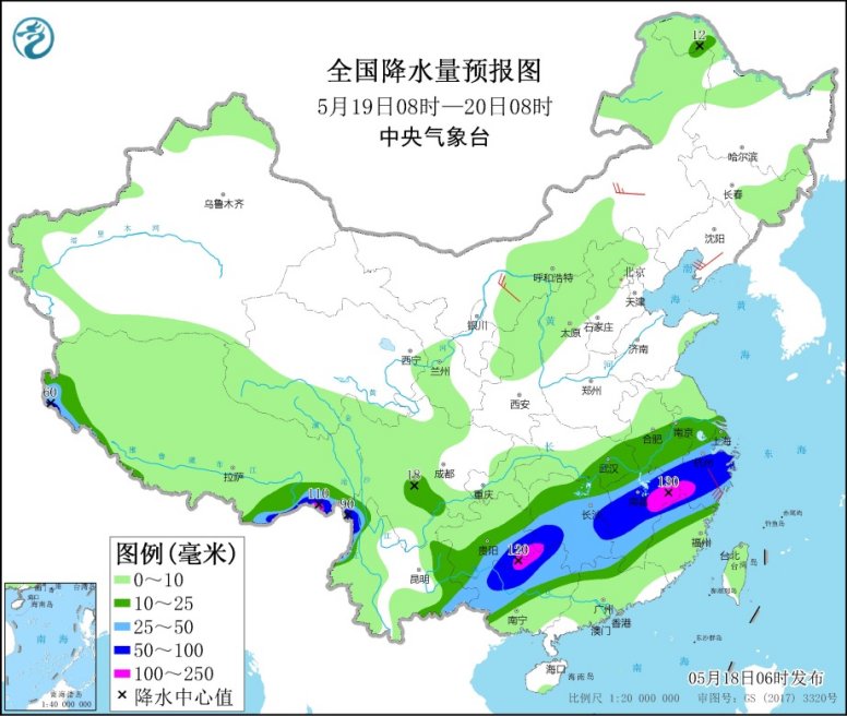 江南华南北部等地有分散性降水和对流天气 19日南方地区将有新一轮强降雨过程