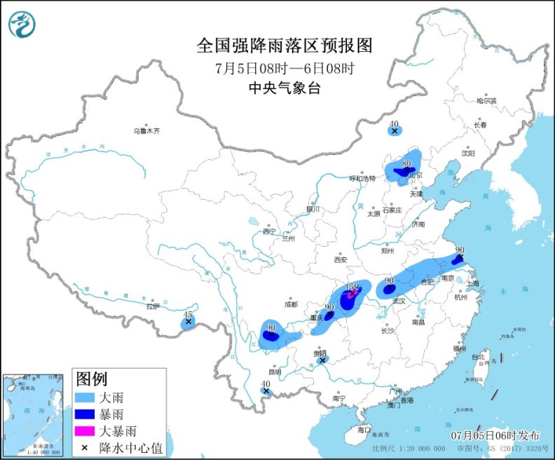 西南地区东部江汉沿淮等地有较强降水 华北和东北地区等地多雷阵雨天气