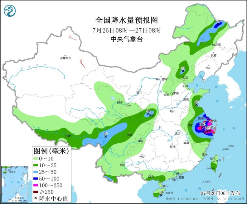 台风“烟花”继续影响华东 内蒙古中东部黑龙江西部有较强降水