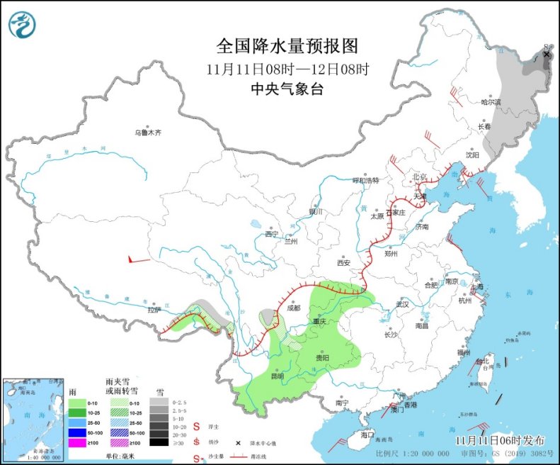 黑龙江东北部局地有中到大雪 云南和贵州等地多阴雨