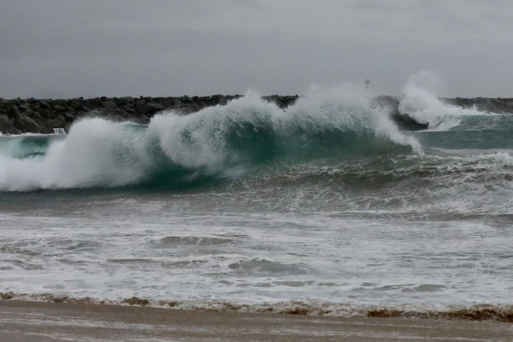 这是8月20日在美国加利福尼亚州纽波特比奇拍摄的海浪。新华社发